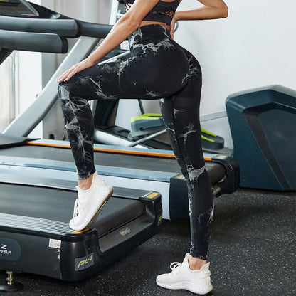Stevvex high-waist marble-print leggings for fitness, seamless athletic tights for women on Tampa Home & Garden Store