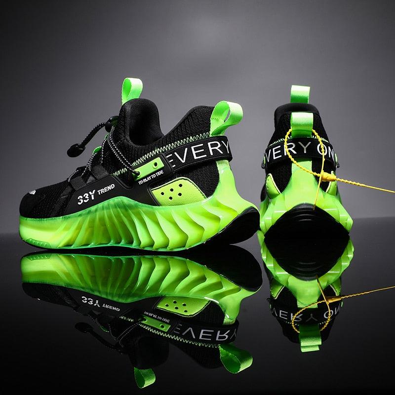 Stevvex men's athletic running shoes black neon lime blade sole non-slip casual sneakers on Tampa Home & Garden Store