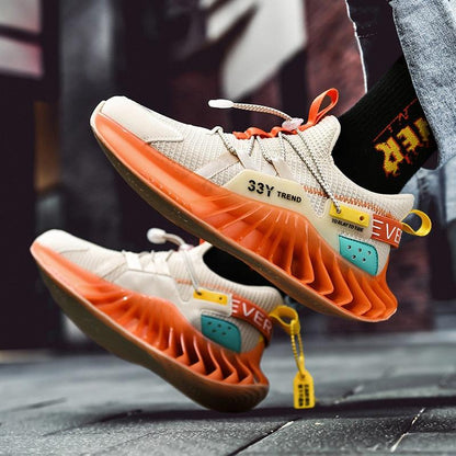Stevvex modern running shoes pair with orange sole and beige upper on Tampa Home & Garden Store
