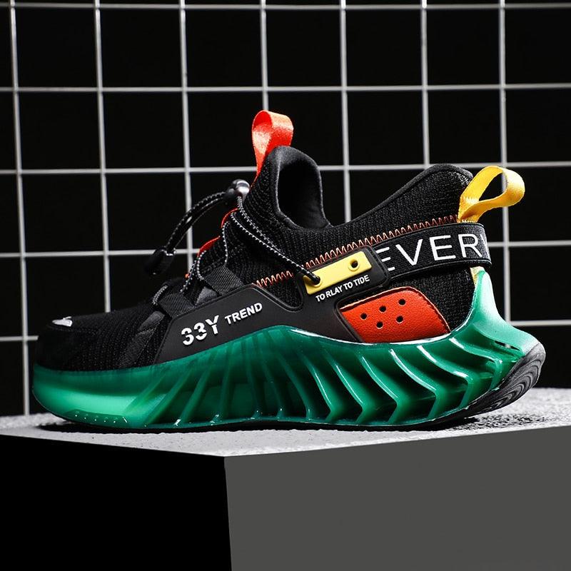 Modern running shoes men Stevvex black mesh upper with green sole athletic non-slip on Tampa Home & Garden Store