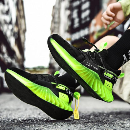 Stevvex athletic running shoes men black with neon green accents and non-slip blade midsole on Tampa Home & Garden Store
