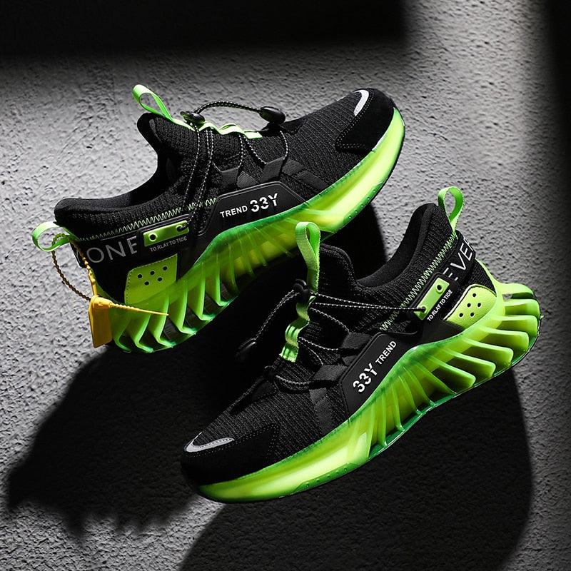 Stevvex men's athletic shoes neon green sole black mesh upper non-slip trend sneakers on Tampa Home & Garden Store