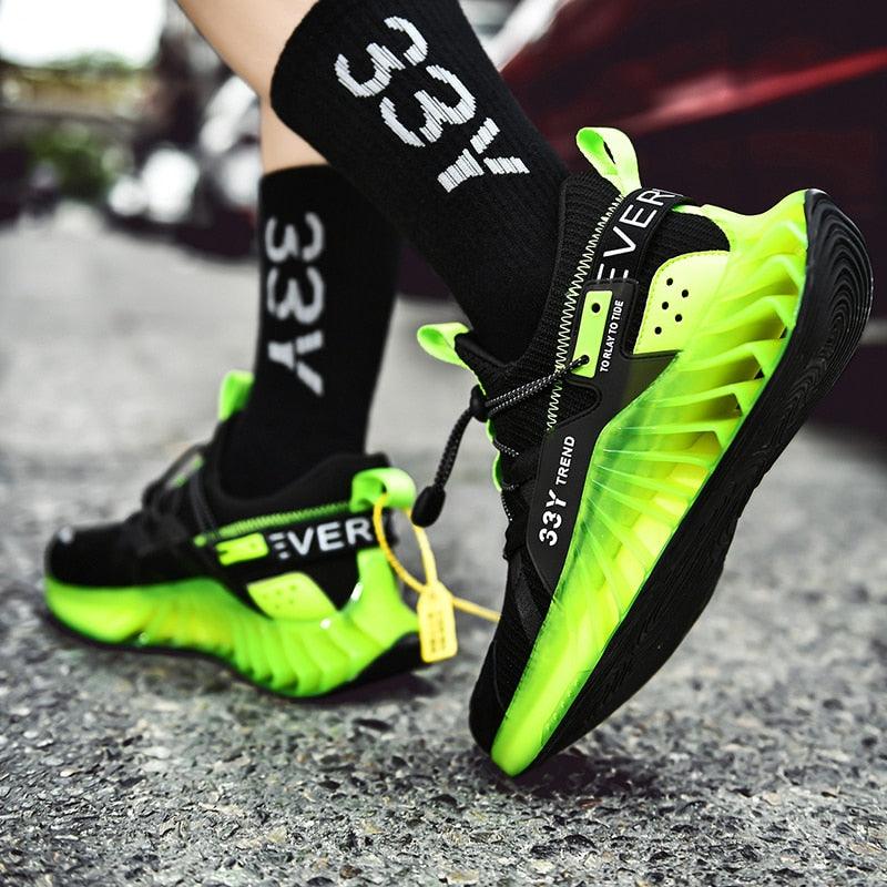 Running shoes Stevvex men's neon green and black, non-slip athletic sneakers on Tampa Home & Garden Store
