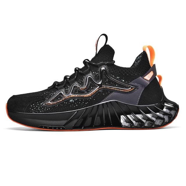 Stevvex modern running shoes for men black with orange accents and blade-style layered sole on Tampa Home & Garden Store