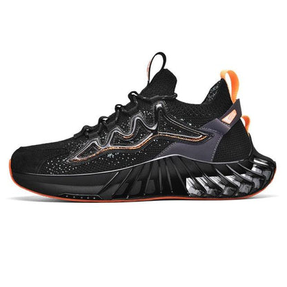 Stevvex modern running shoes for men black with orange accents and blade-style layered sole on Tampa Home & Garden Store