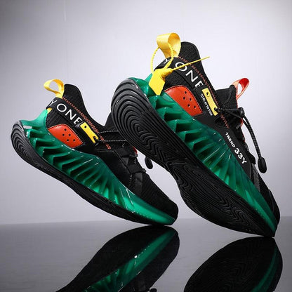 Stevvex athletic shoes black-green blade sneakers with yellow pulls, non-slip outsole on Tampa Home & Garden Store