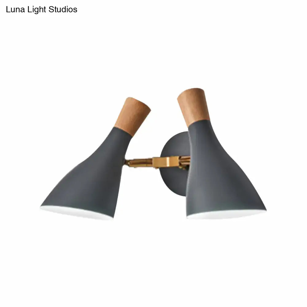 Sage Gray Wall Sconce with dual conical shades, wood accents and brass mount on Tampa Home & Garden Store