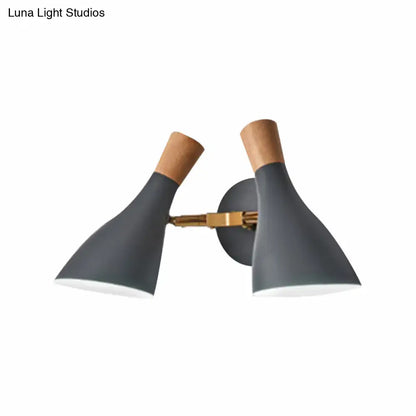 Sage Gray Wall Sconce with dual conical shades, wood accents and brass mount on Tampa Home & Garden Store
