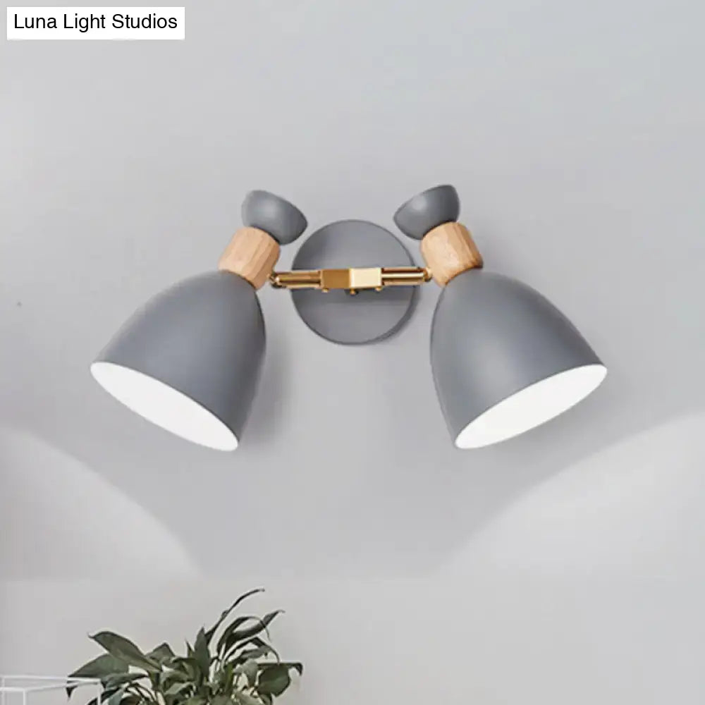 Sage Gray Wall Sconce with dual gray shades, wood accents and gold hardware by Decorbites on Tampa Home & Garden Store