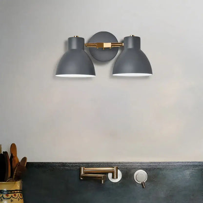 Sage Gray Wall Sconce by Decorbites, twin gray dome shades with brass bar mount on Tampa Home & Garden Store