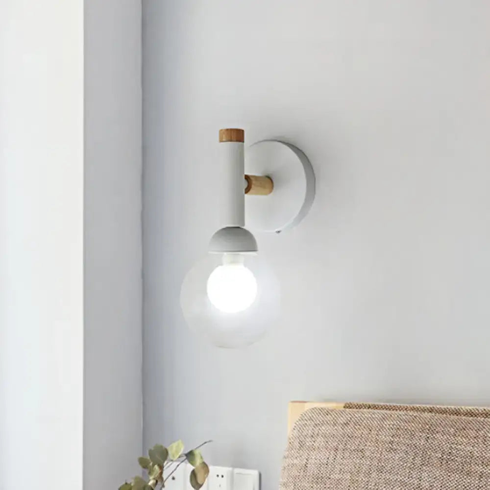 Sage Macaron wall sconce, white finish with wood knob and exposed bulb on Tampa Home & Garden Store