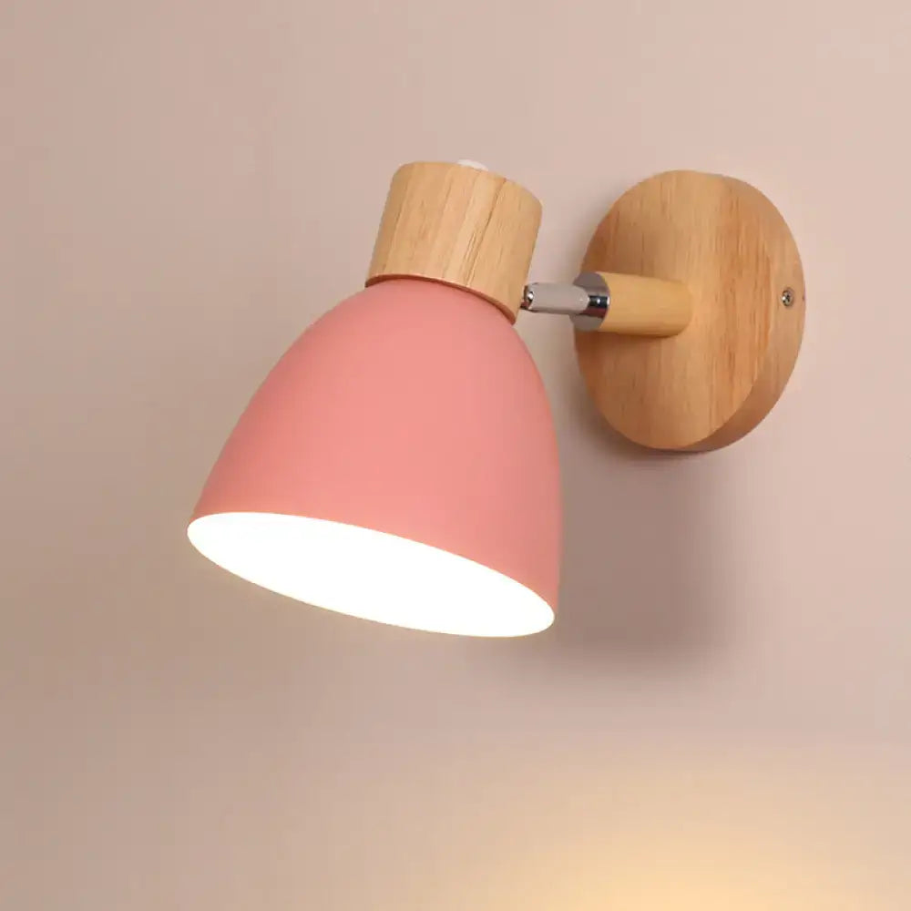 Sage Wood Wall Light with pink lampshade and natural wood mount Decorbites on Tampa Home & Garden Store