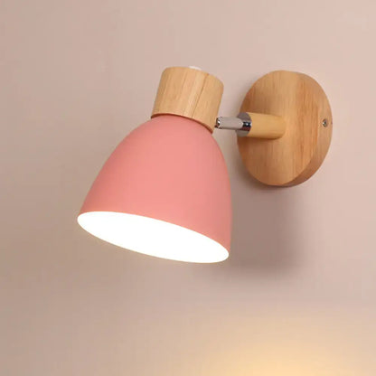 Sage Wood Wall Light with pink lampshade and natural wood mount Decorbites on Tampa Home & Garden Store