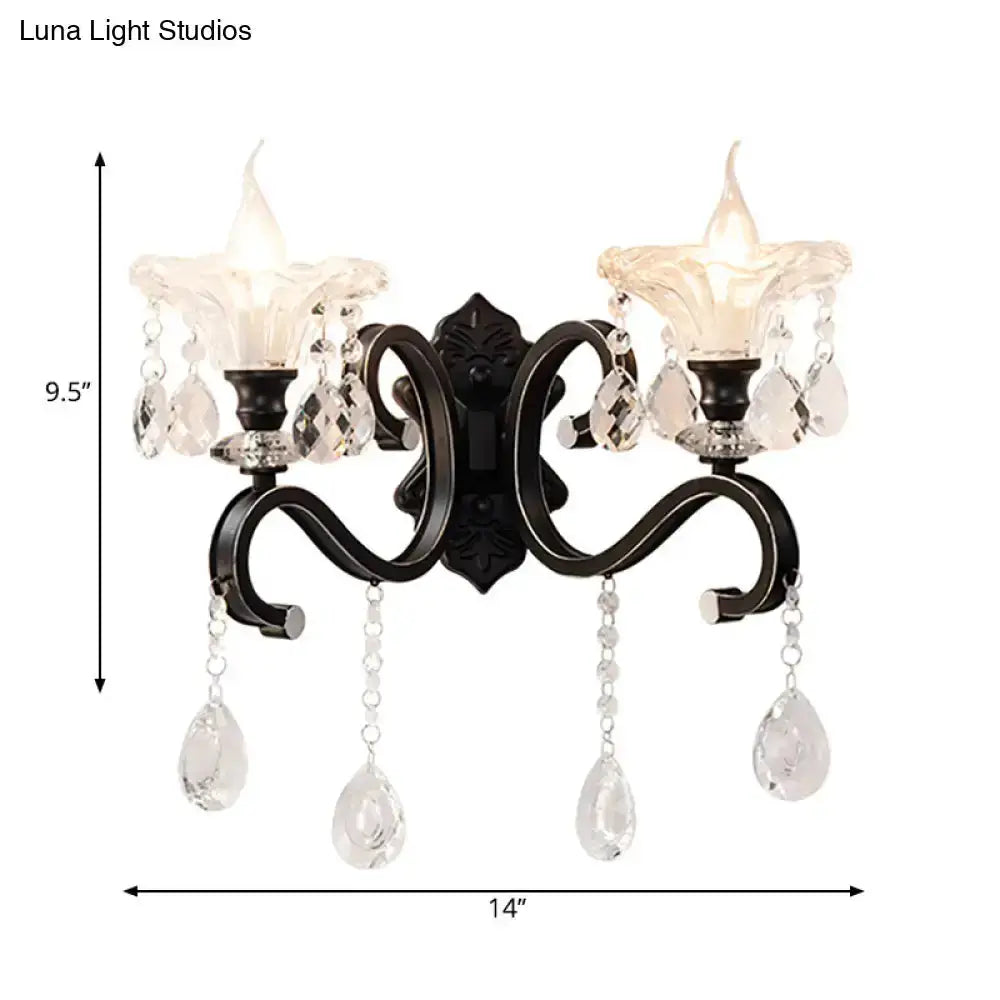 Modern Scalloped Black Crystal Wall Lamp