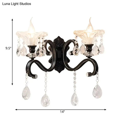 Modern Scalloped Black Crystal Wall Lamp