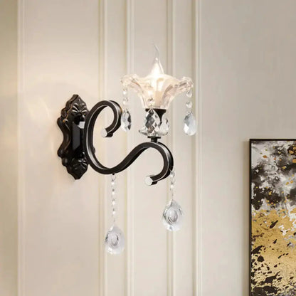 Modern Scalloped Black Crystal Wall Lamp