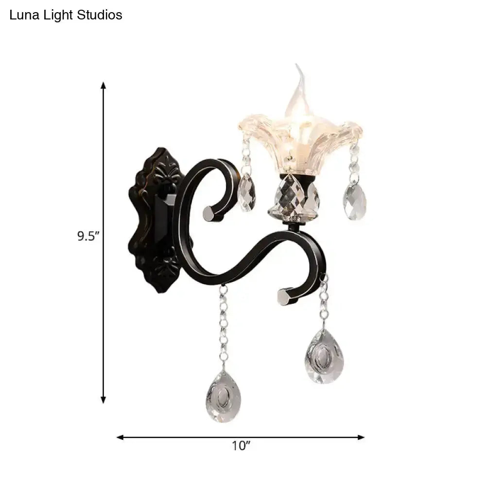 Modern Scalloped Black Crystal Wall Lamp