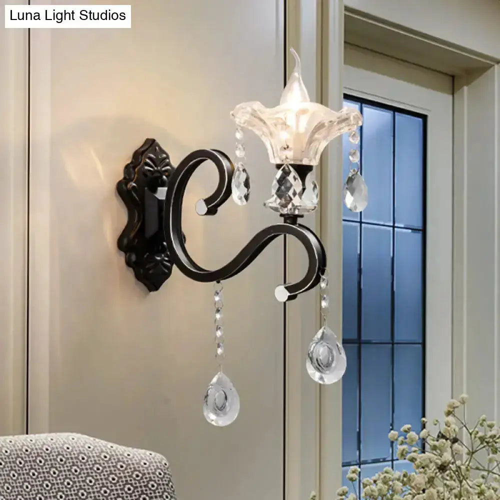 Modern Scalloped Black Crystal Wall Lamp
