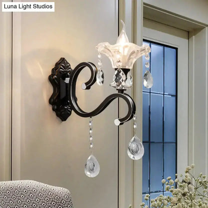 Modern Scalloped Black Crystal Wall Lamp