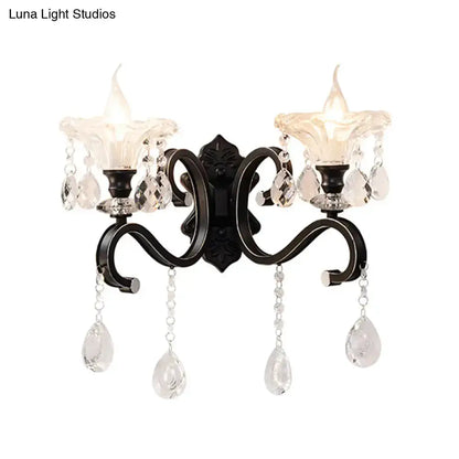 Modern Scalloped Black Crystal Wall Lamp