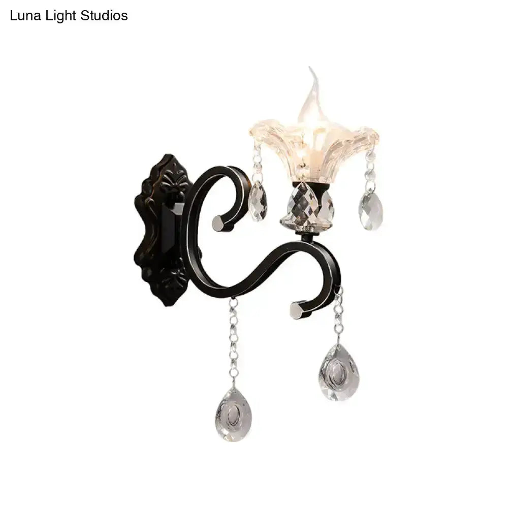 Modern Scalloped Black Crystal Wall Lamp