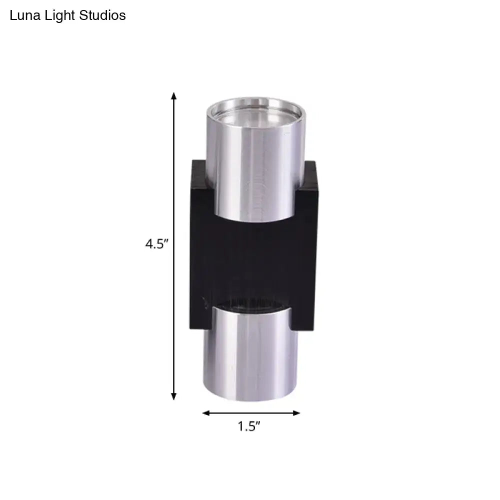 Silver aluminum wall light Decorbites black mounting block cylindrical shade 4.5in x 1.5in on Tampa Home & Garden Store