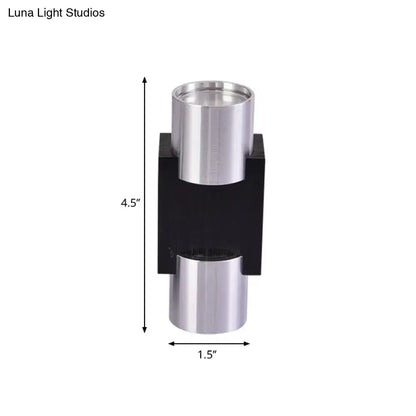 Silver aluminum wall light Decorbites black mounting block cylindrical shade 4.5in x 1.5in on Tampa Home & Garden Store