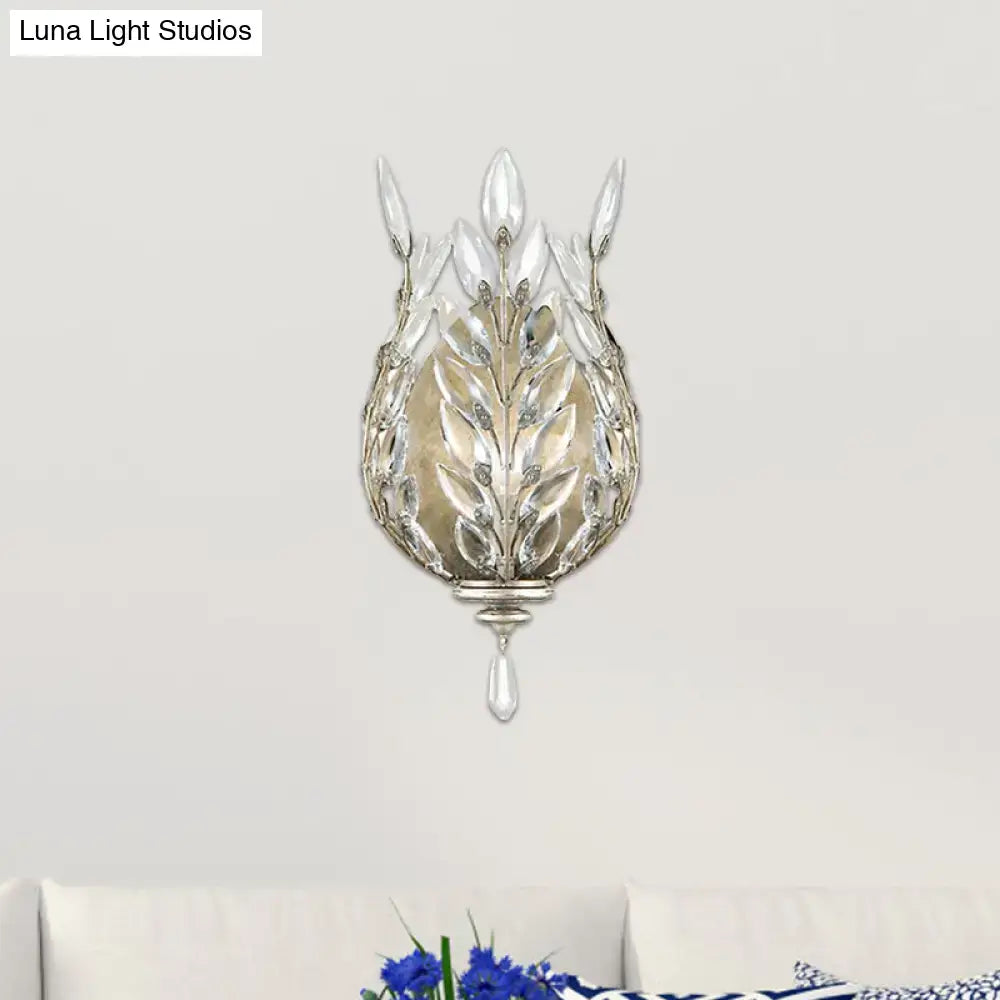 Brass crystal single drop wall light with leaf motif and teardrop pendant Decorbites on Tampa Home & Garden Store