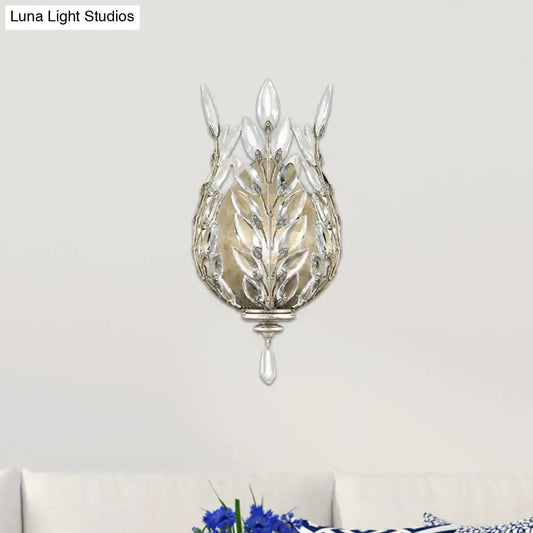 Brass crystal single drop wall light with leaf motif and teardrop pendant Decorbites on Tampa Home & Garden Store