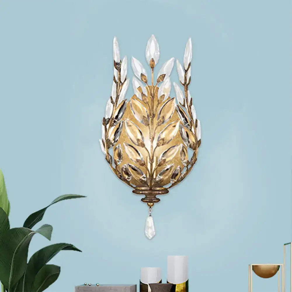 Brass Crystal Single Drop Wall Light by Decorbites, gold-brass tone with crystal leaf detailing on Tampa Home & Garden Store
