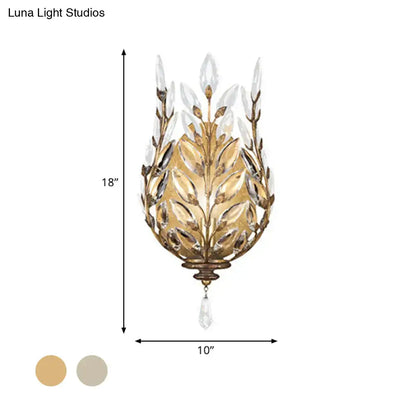 Brass Crystal Single Drop Wall Light sconce with gold leaf and clear crystals Decorbites on Tampa Home & Garden Store