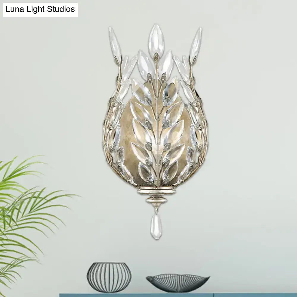 Brass Crystal Single Drop Wall Light sconce with leaf crystal accents Decorbites on Tampa Home & Garden Store