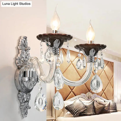Silver Crystal Wall Sconce Dual-Head Drops by Decorbites, crystal prisms and chrome frame on Tampa Home & Garden Store