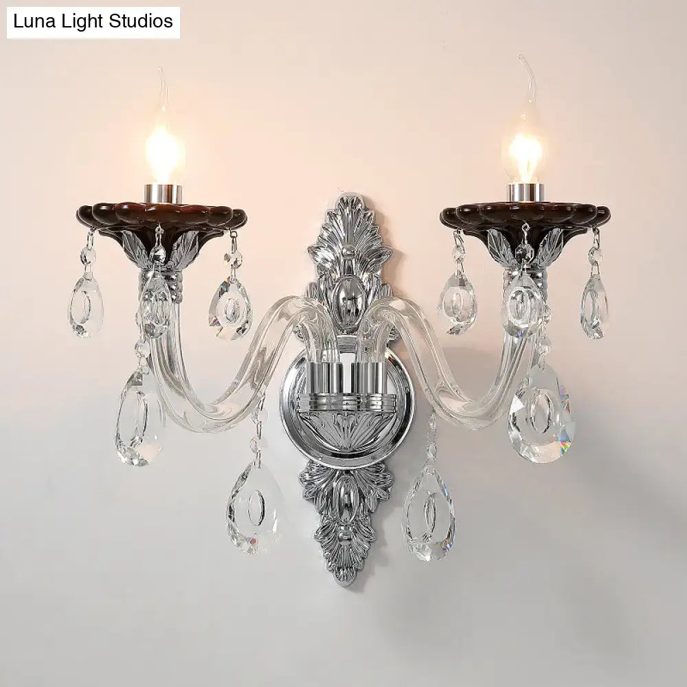 Silver Crystal Wall Sconce Dual-Head Drops with hanging prisms and silver finish by Decorbites on Tampa Home & Garden Store
