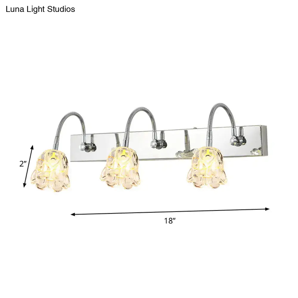 Silver Crystal Vanity Light Gooseneck Arm by Decorbites, chrome finish, 3-arm, 18in width on Tampa Home & Garden Store