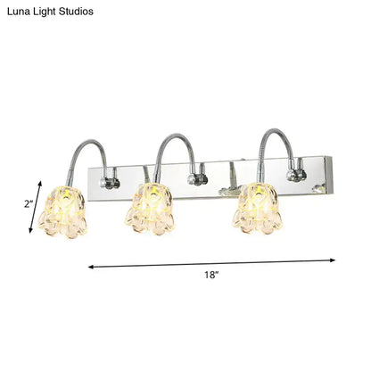 Silver Crystal Vanity Light Gooseneck Arm by Decorbites, chrome finish, 3-arm, 18in width on Tampa Home & Garden Store