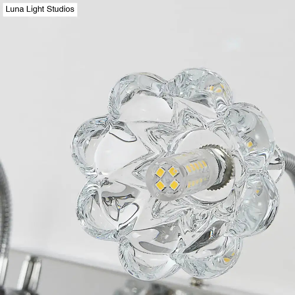 Silver Crystal Vanity Light Gooseneck Arm by Decorbites, clear glass flower shade on Tampa Home & Garden Store