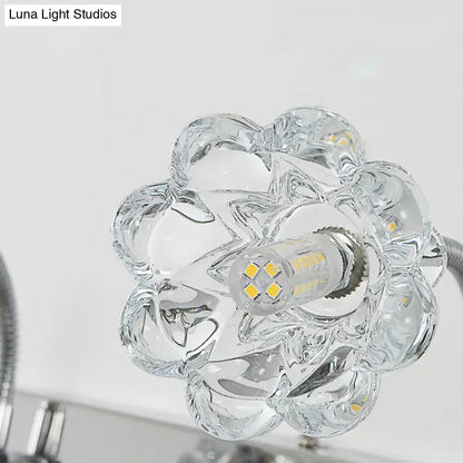 Silver Crystal Vanity Light Gooseneck Arm by Decorbites, clear glass flower shade on Tampa Home & Garden Store