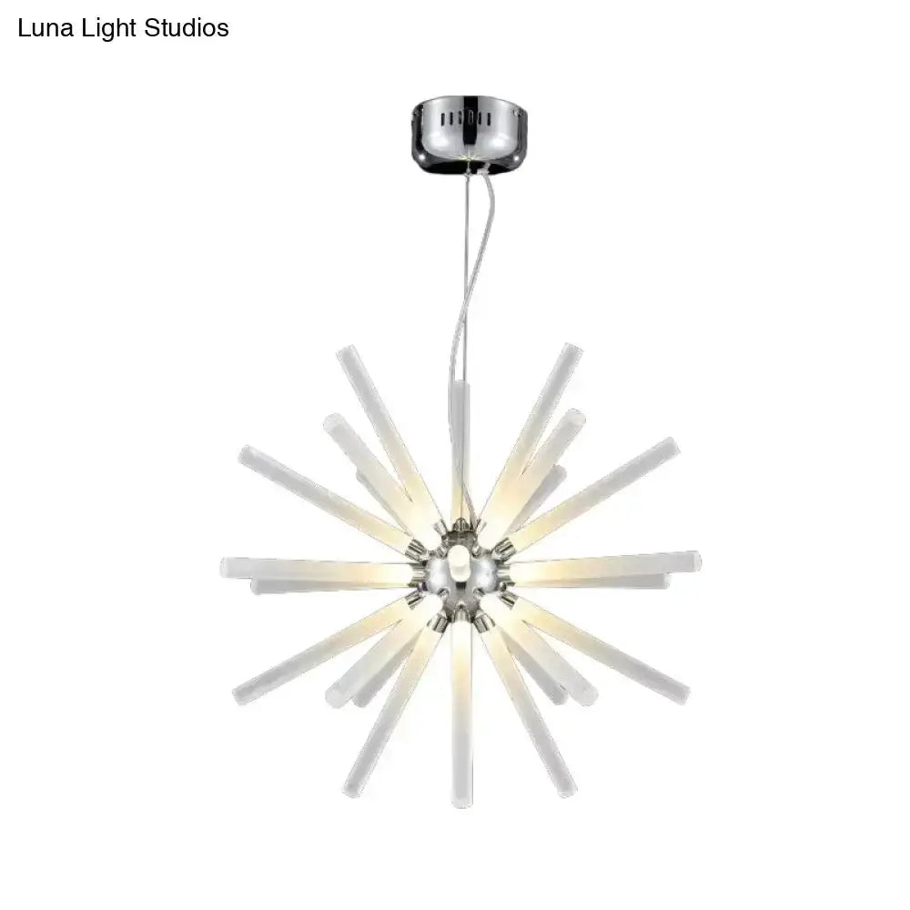 Modern crystal starburst chandelier pendant light with chrome hub and radiating white bars on Tampa Home & Garden Store