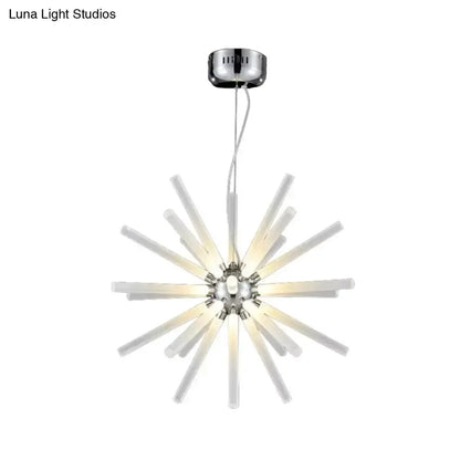 Modern crystal starburst chandelier pendant light with chrome hub and radiating white bars on Tampa Home & Garden Store