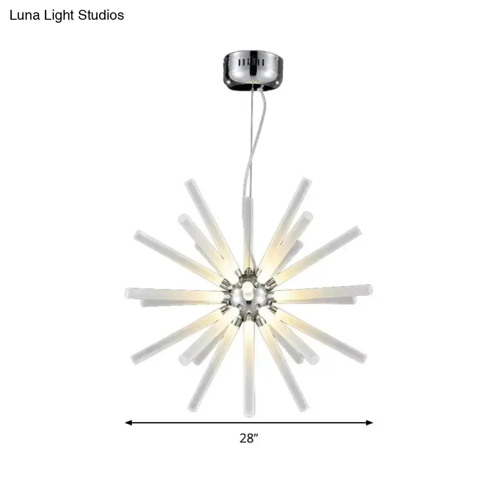 Modern silver starburst chandelier pendant light with crystal accents and acrylic rods 28in span on Tampa Home & Garden Store