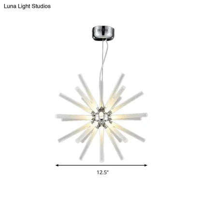 Modern silver crystal starburst chandelier pendant light with radiating glass rods, 12.5" wide on Tampa Home & Garden Store