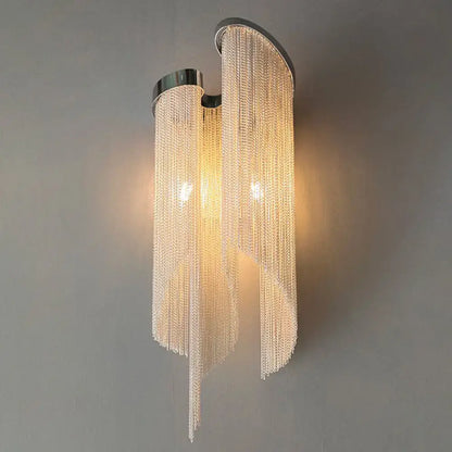 Silver crystal tassel wall light Decorbites with beaded chains on Tampa Home & Garden Store
