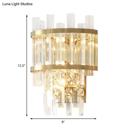 Decorbites modern silver crystal tiered wall sconce with gold bands for dining room on Tampa Home & Garden Store