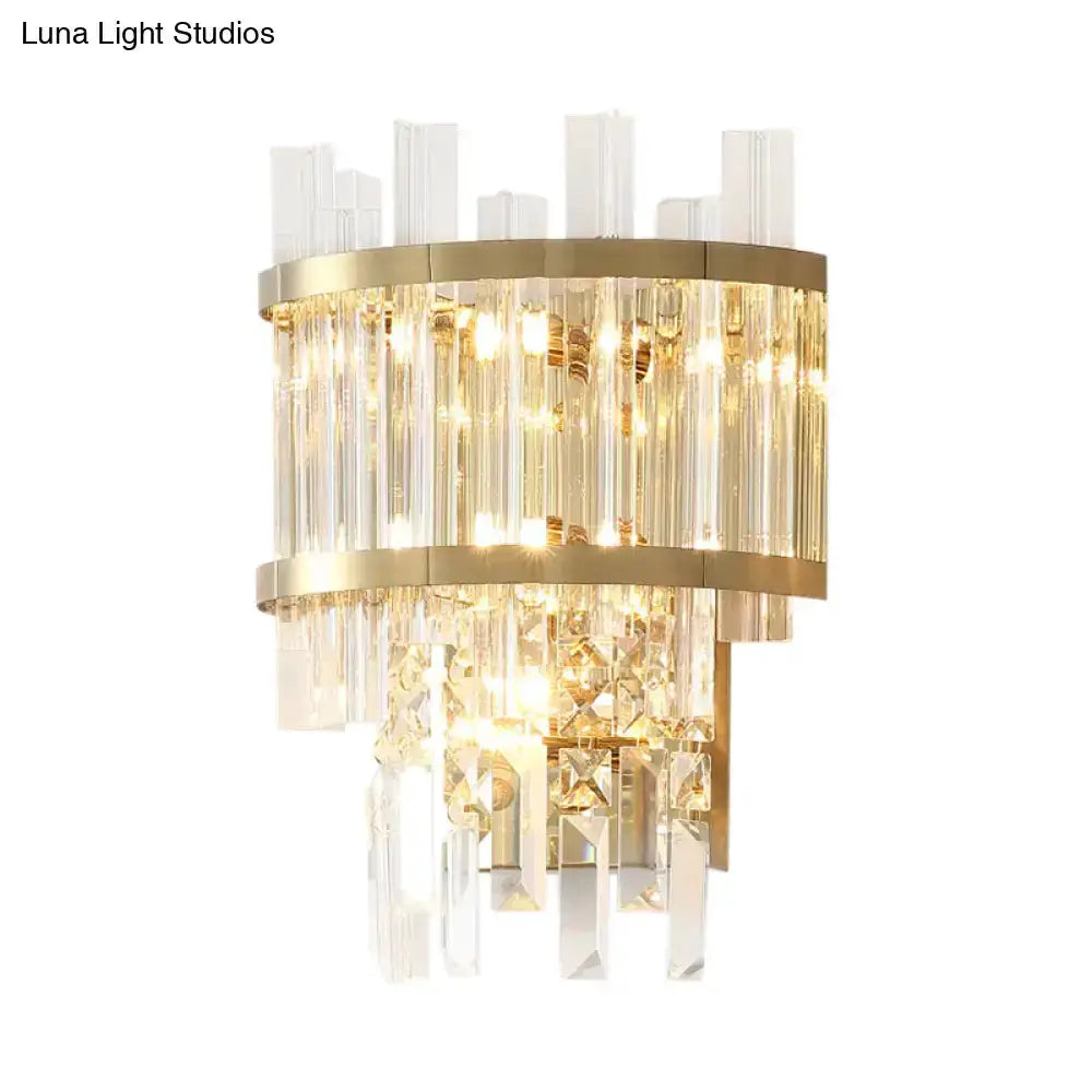 Decorbites modern silver crystal tiered wall mounted light fixture with gold-tone bands on Tampa Home & Garden Store