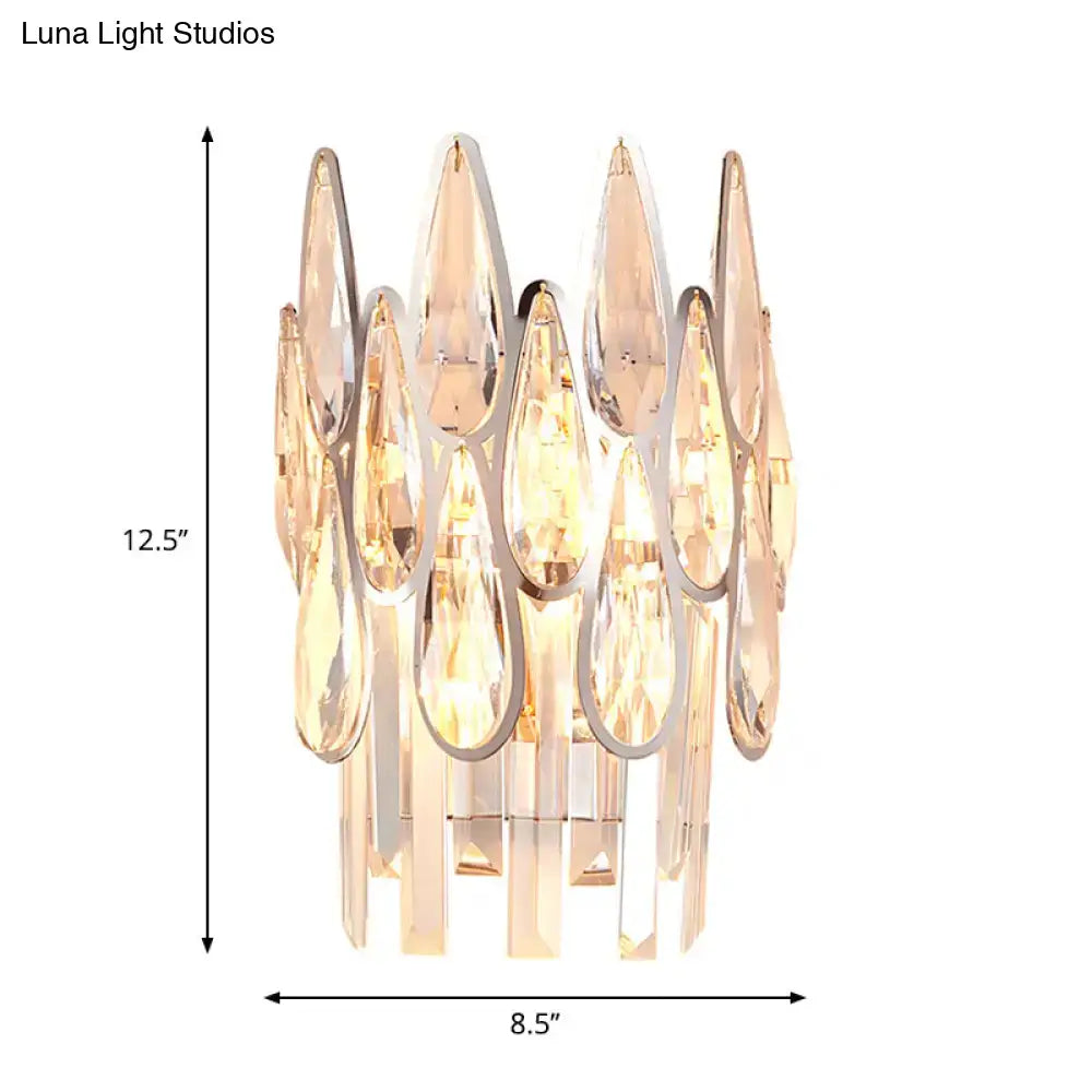 Silver double crystal wall sconce with hanging teardrop prisms on Tampa Home & Garden Store