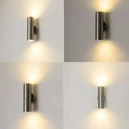 Decorbites 4-pack modern silver cylindrical outdoor wall sconces with dual up/down lighting on Tampa Home & Garden Store
