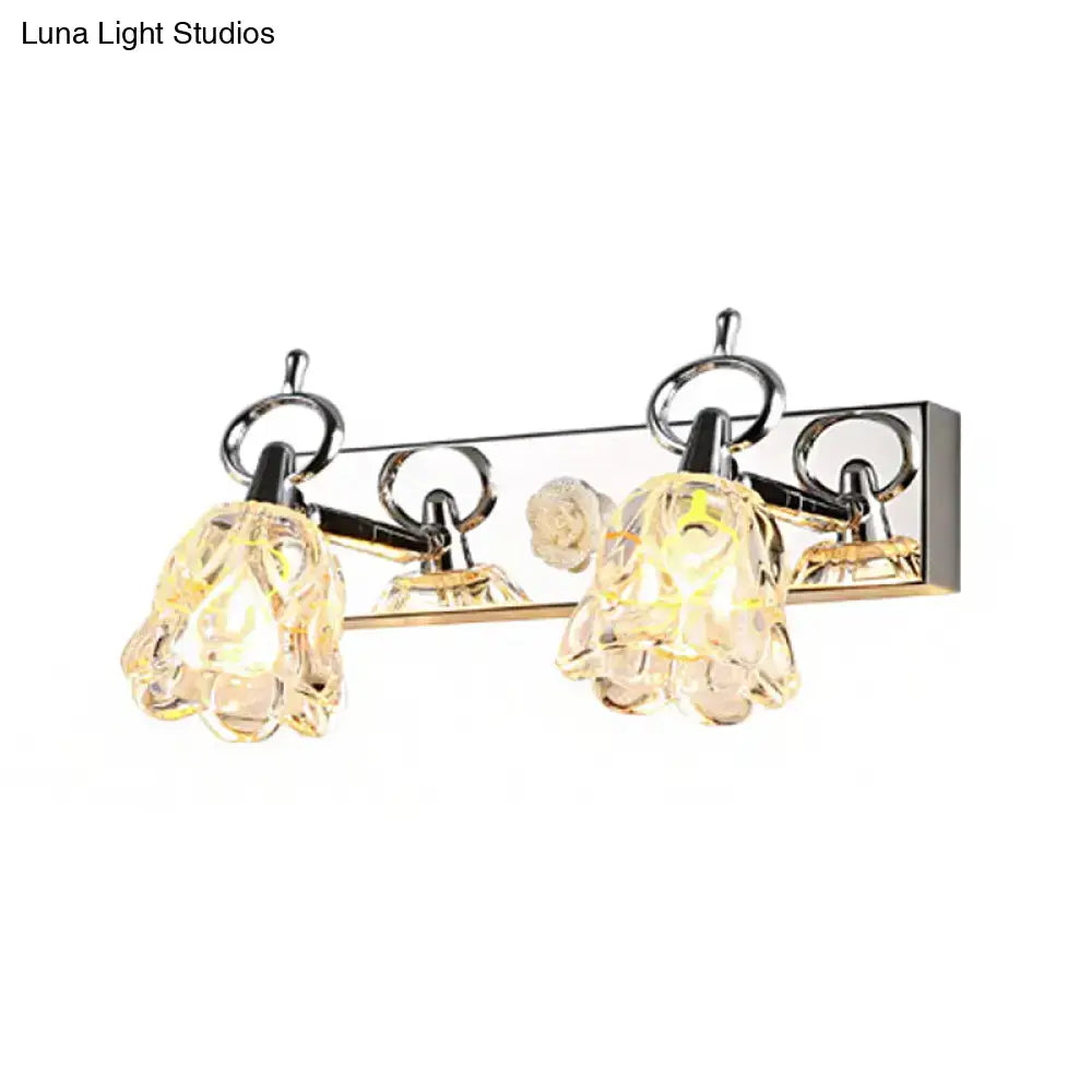 Decorbites Silver Glass Flower Light with two crystal flower shades chrome wall sconce on Tampa Home & Garden Store