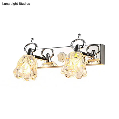 Decorbites Silver Glass Flower Light with two crystal flower shades chrome wall sconce on Tampa Home & Garden Store