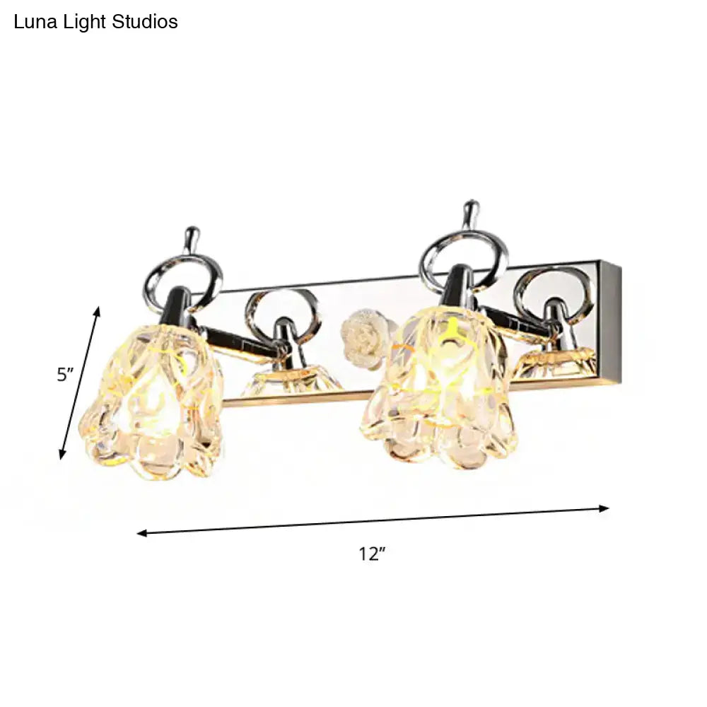 Silver Glass Flower Light with three crystal shades on a chrome bar 12 inches wide on Tampa Home & Garden Store